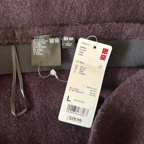 Uniqlo Wine Purple Wool Blend Felted A-Line Midi Skirt - Size L - NWT - Picture 4 of 5